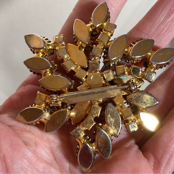 Vintage Antique Retro Juliana Oversized Crystal Amber Avocado Green Gold Brooch - Picture 2 of 12